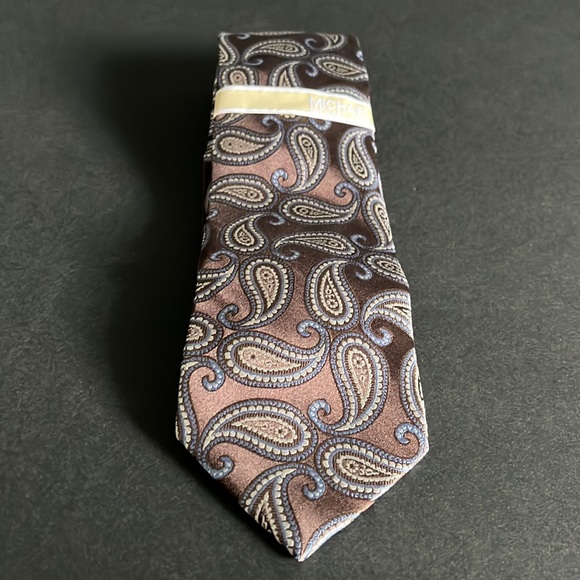 Michael Kors Brown Blue Paisley Silk Tie - New with Tags - Picture 13 of 16